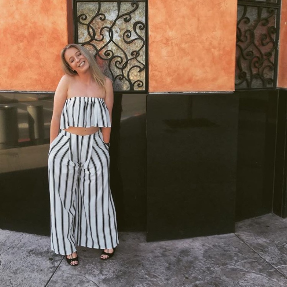 Two piece stripped pants set